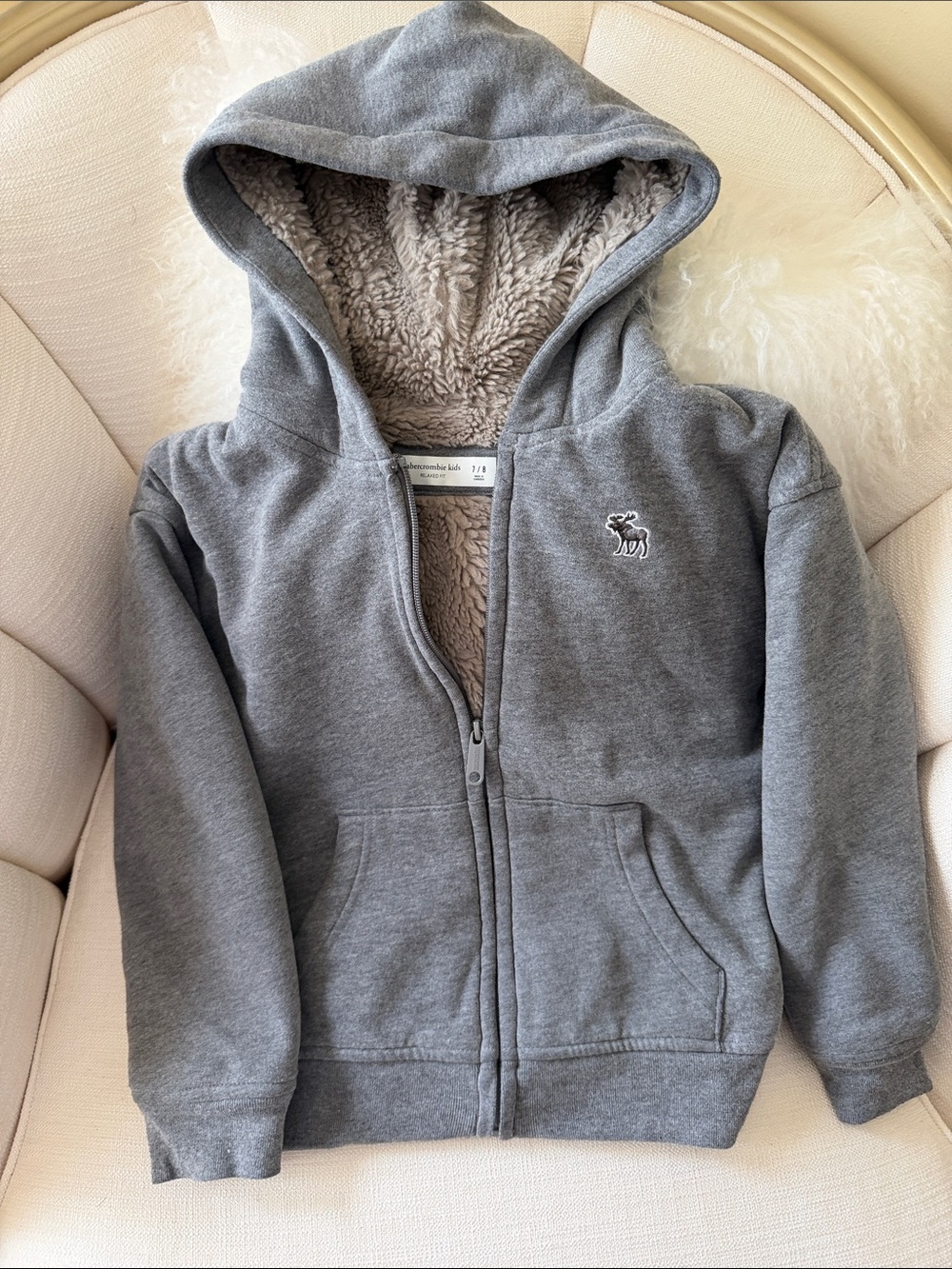 abercrombie kids Gray Sherpa-Lined Zip Hoodie